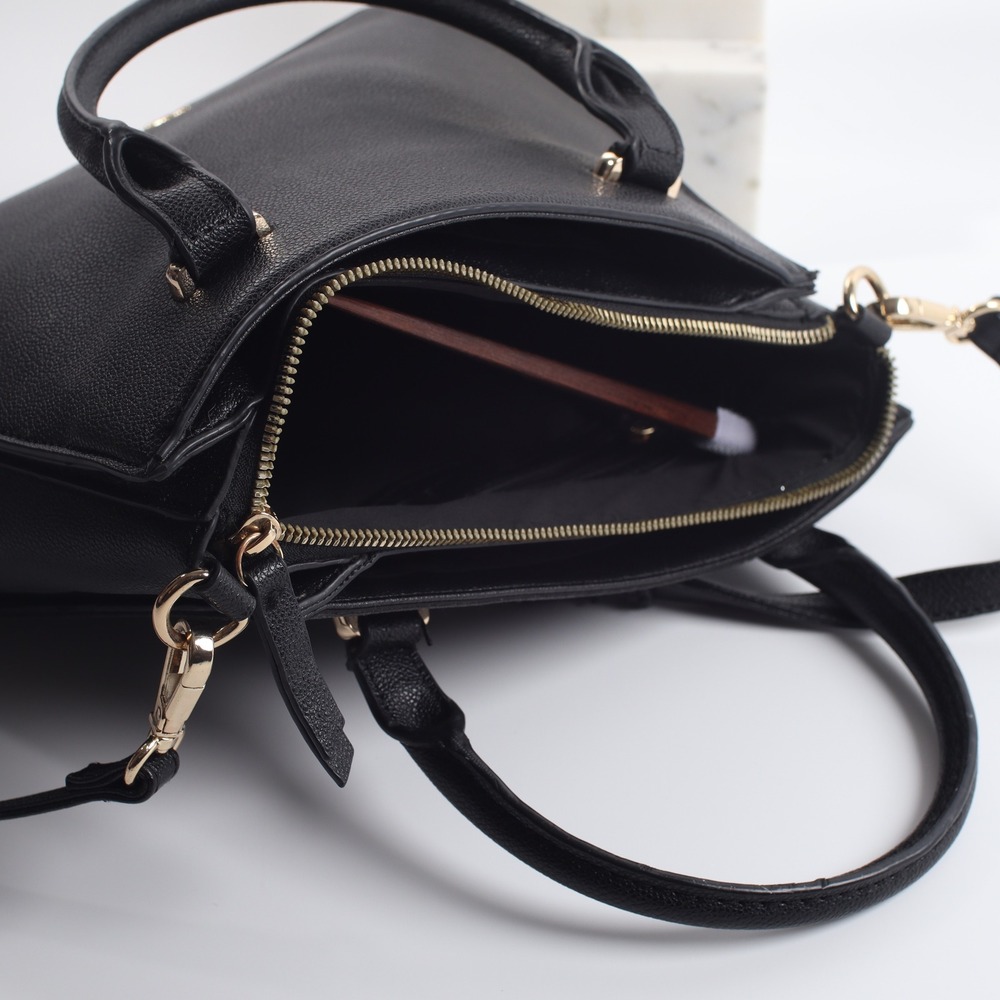 Nine West Black Pebbled Satchel Crossbody Bag Gold Hardware - Picture 7 of 7